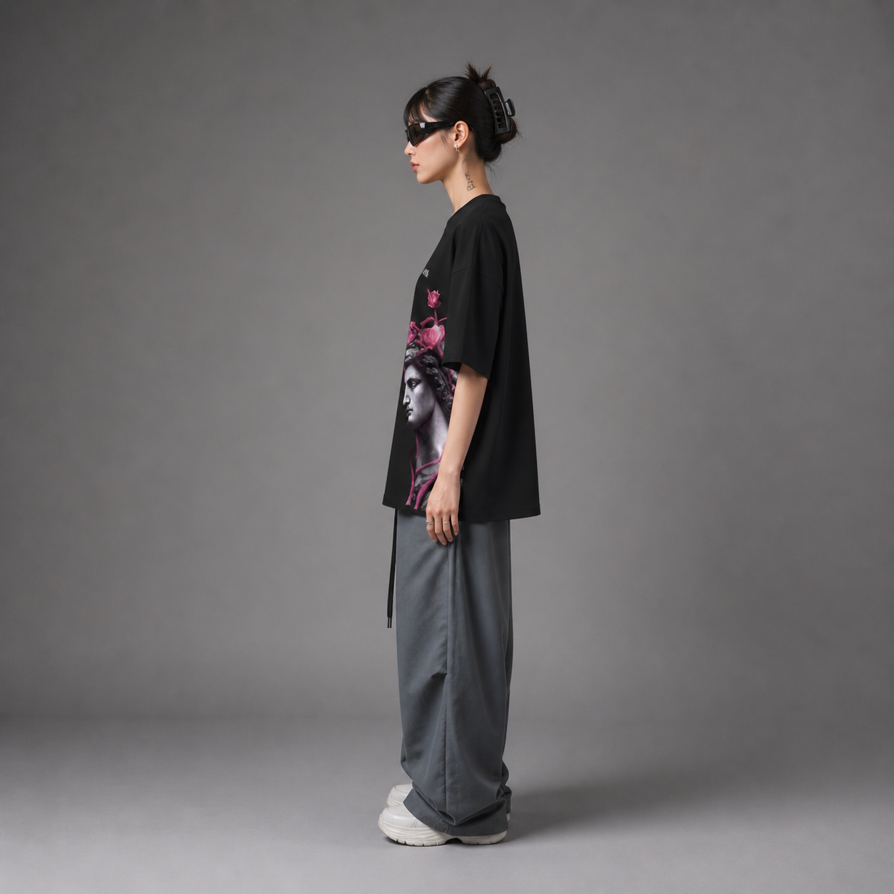 greek statue rose graphic oversized tee
