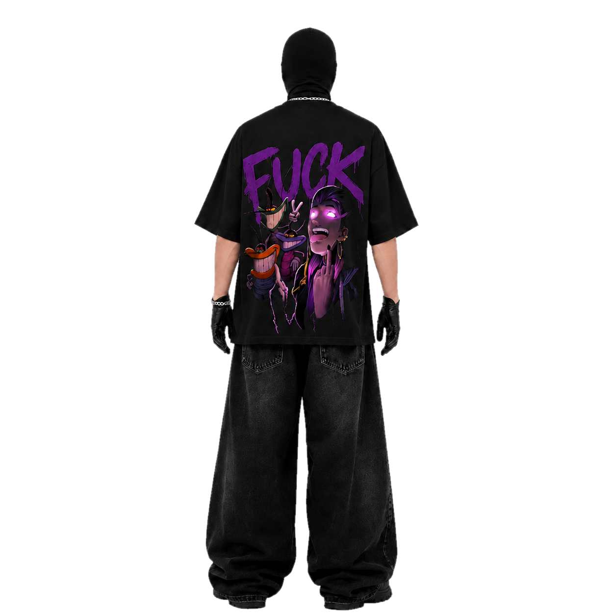 Oversized Black Graphic Anime T-Shirt