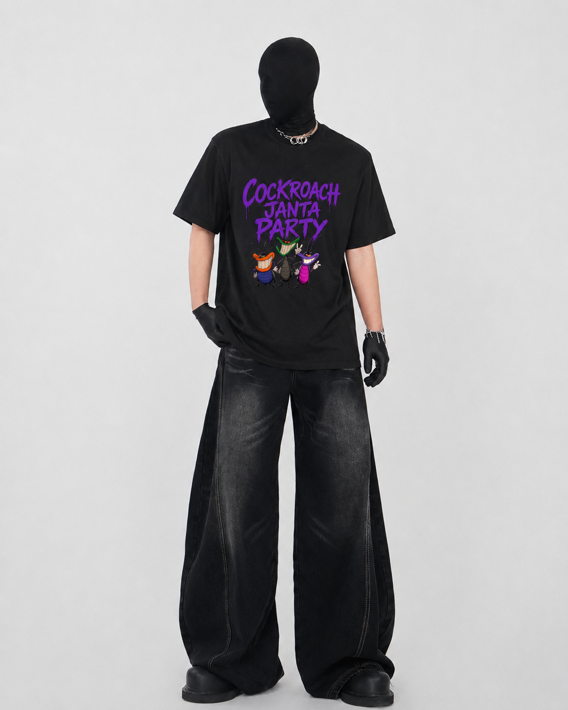 Oversized Black Graphic Anime T-Shirt - Image 2